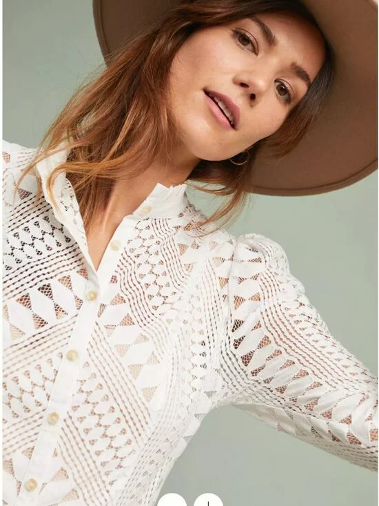 Anthropologie Lace Button Down Blouse - Picture 4 of 11